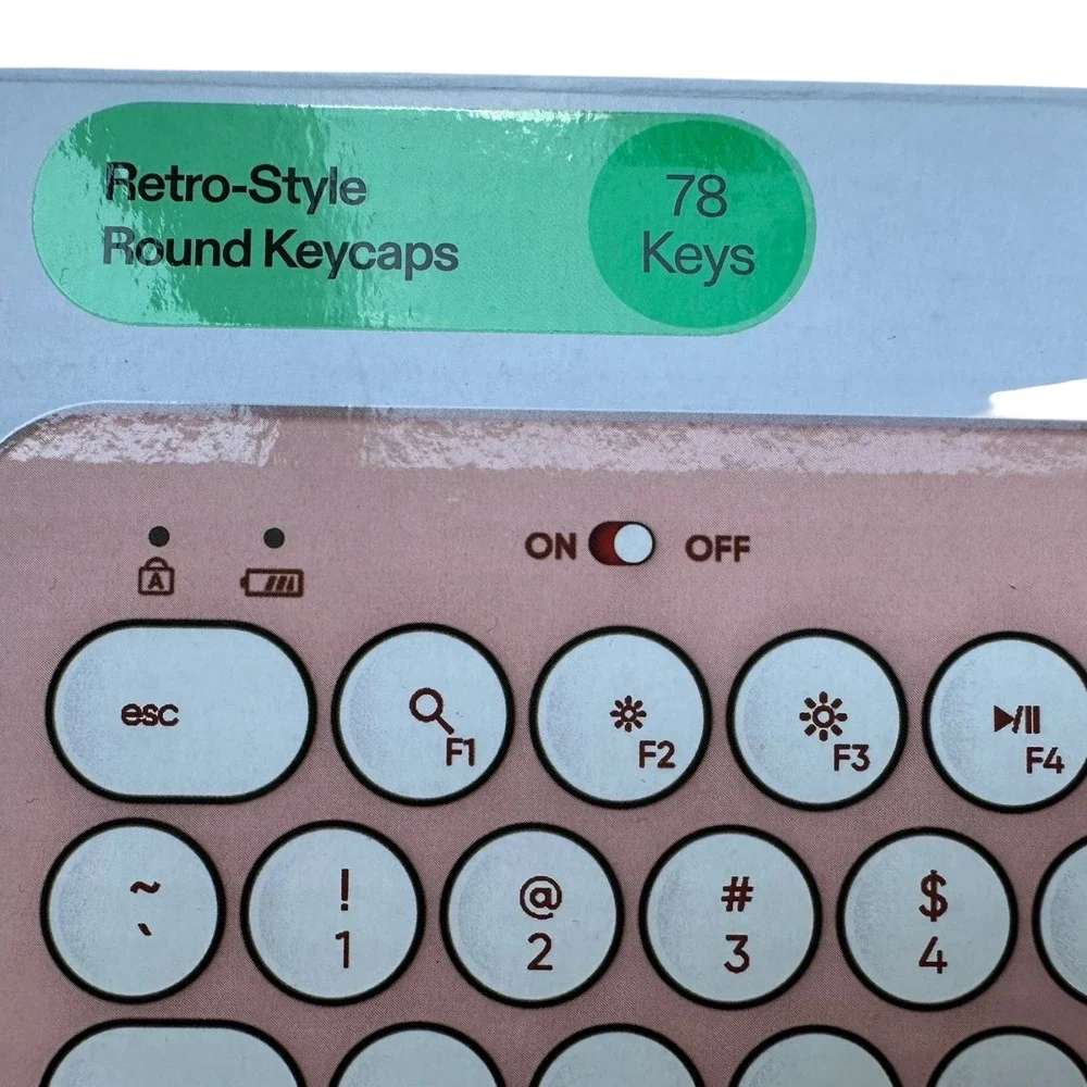 onn. Compact Wireless Keyboard Retro Style Round Keycaps 78‎ Keys Pink